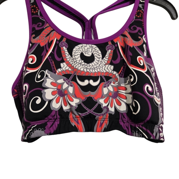 Athleta Black and Red Purple White Floral Sports Bra Workout Athleisure - Picture 6 of 6